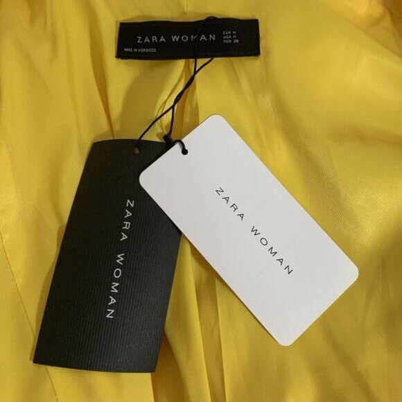 Zara Woman Blazer Medium Yellow Button Accent Open Front Long Jacket - Picture 6 of 9